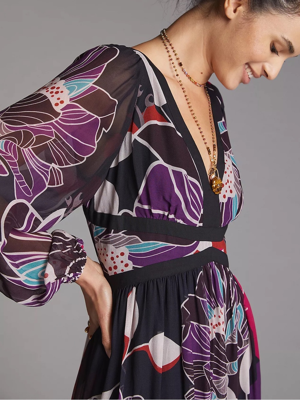 Anthropologie Let Me Be Mixed Media Floral Midi Dress Artsy Romantic Whimsigoth - Picture 2 of 7